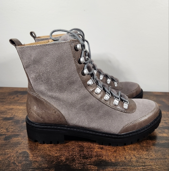 Lucky Brand Women Suede Wool Ilianna Lace Up Combat Boots Size US 7.5 - Picture 3 of 11